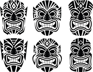 Set of Geometric Tribal Tiki Mask Vector Illustration