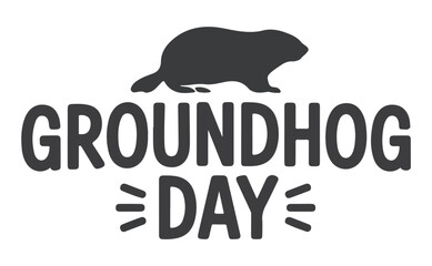 Groundhog Day Silhouette Illustration on White Background