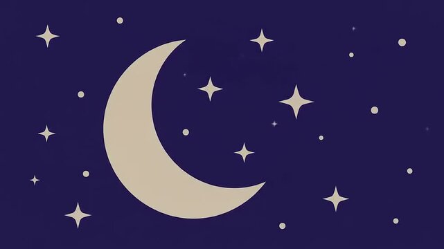 Crescent Moon and Stars Night Sky.
