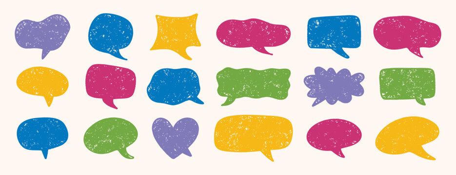 Hand drawn speech bubbles colored textured set dialogue design