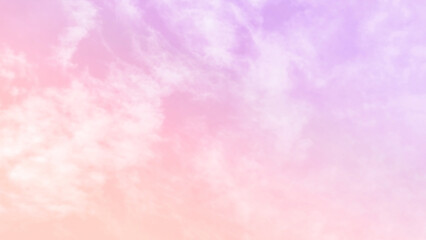 Pastel sky purple pink orange yellow blue with white cloud. Fantasy background. Summer Spring backdrop. Beautiful colourful nature sky.