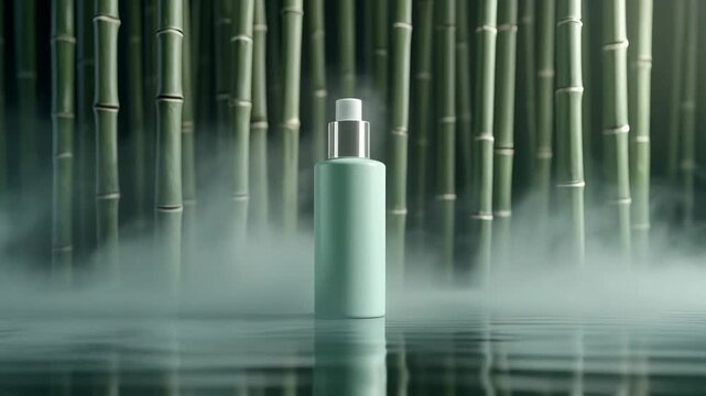 Minimalist Cosmetic Bottle Bamboo Forest Mist Water Reflection