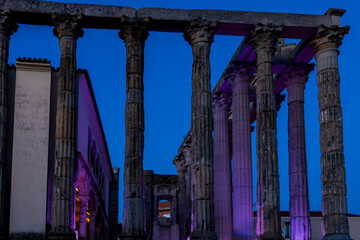 Temple of diana ruins at night with purple lighting in merida © larrui