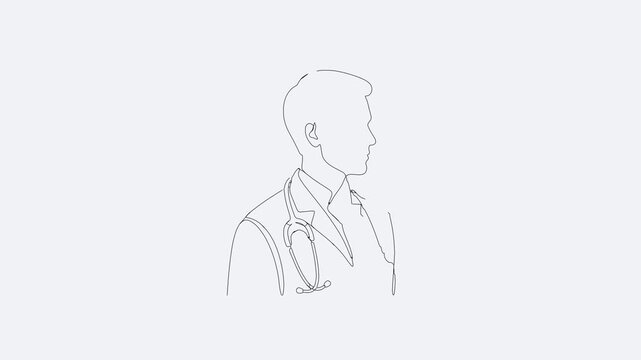 Man Doctor Profile Continuous One Line Art Medical Animation