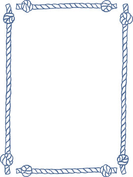 Hand-drawn rectangular rope frame with knots. Simple nautical outline border for marine, coastal, and beach themed designs. Clean vector illustration isolated on white.