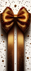 Gift bow in gold color with sparkles against a white background for celebration and special occasions
