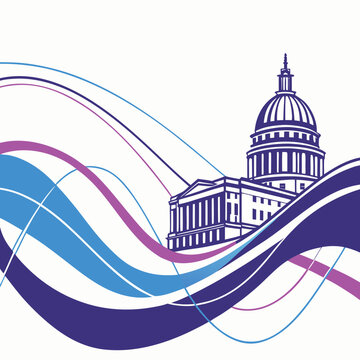 Government building with colorful wave design element