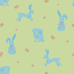 cute seamless pattern with rabbits and flowers