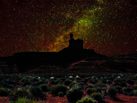 Milky way over the Lady in the Bathtub rock butte in the Valley of the Gods, Utah, USA