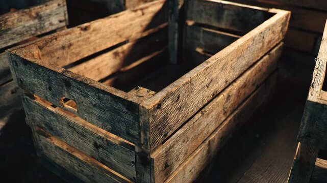 Ultra HD Old rustic wooden crate with weathered texture and warm lighting video