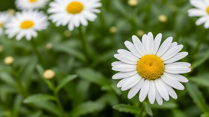 Lively Action of Daisies in Nature, Close-Up Photography, Spring Environment, Bright Viewpoint