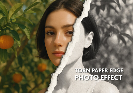 Black And Gray Torn Paper Edge Photo Effect Ripper Vintage Portrait