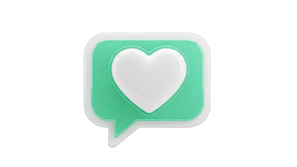3D Heart icon in speech bubble on transparent background