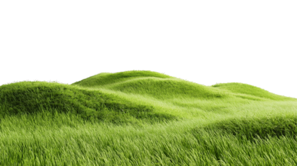 Green grass hill grassland isolated on white or transparent PNG background. Ideal for nature, landscape, and outdoor designs. High-quality meadow graphic for digital and print creative projects.