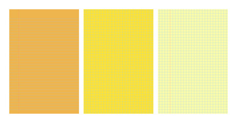 Set of yellow legal pad pages with lined or grid designs © dniprodd