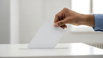 Casting Vote, Hand, Election Process, Polling Station, Indoor Environment, Close-up View, Civic Engagement