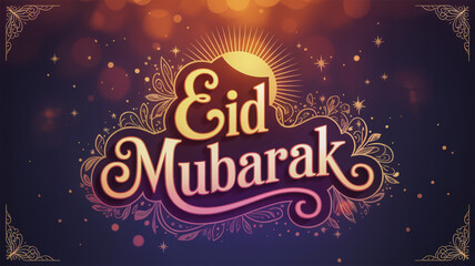 Eid Mubarak greeting card with golden text and decorative floral on a dark background