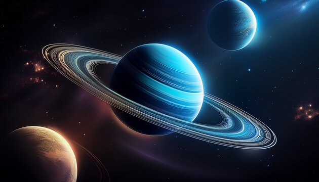 uranus and neptune planets with rings orbiting in the dark space