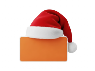 Santa hat on blank orange card, isolated on transparent background isolated on transparent background