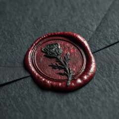 Elegant Wax Seal with Rose on Dark Envelope: Vintage Letter, Invitation, Romance