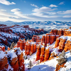 Snow-Draped Hoodoos in Bryce Canyon Winter Landscape