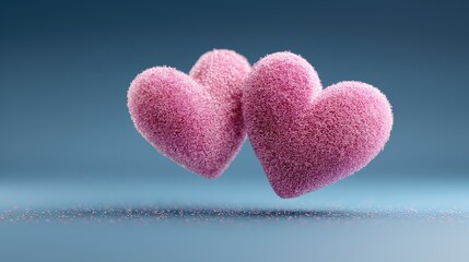 Fototapeta premium Two pink heart on blue background. Valentines Day. 