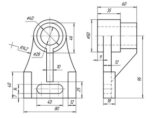 Sketch of steel mechanical
part with through holes and dimensional lines.
Background with engineering cad scheme.
Technical pencil hand drawn drawing
on white paper sheet. Technology design.