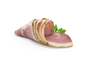 Sliced prosciutto cotto ham isolated on white background