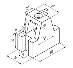 Sketch of steel mechanical
part with through holes and dimensional lines.
Background with engineering cad scheme.
Technical pencil hand drawn drawing
on white paper sheet. 3d model technology design.