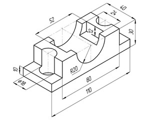 Sketch of steel mechanical
part with through holes and dimensional lines.
Background with engineering cad scheme.
Technical pencil hand drawn drawing
on white paper sheet. 3d model technology design.
