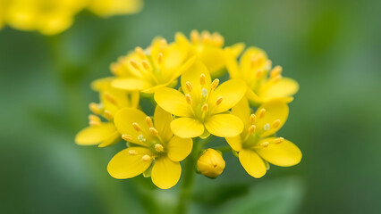 Vibrant Yellow Wildflowers in Bloom, Nature Photography, Close-Up Shot, Green Background, Spring Environment