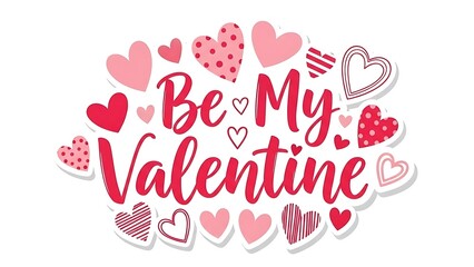Be My Valentine Quote with Decorative Heart Illustrations