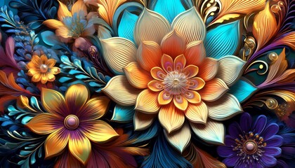 artistic floral composition a close up view showcases an exquisite display of meticulously crafted colorful flower the artwork is defined by it intricate shapes and inviting warmth