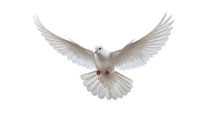 Fototapeta premium White dove in flight with outstretched wings on white background