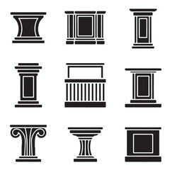 Ancient Greek and Roman Columns Black Vector Illustration