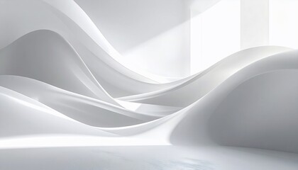 Fluid White and Grey Abstract Background with Smooth Curved Waves