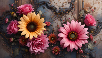 bouquet of flowers on wooden background