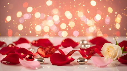 valentines day background with red hearts and sparkling 