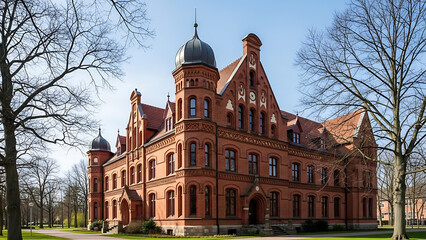 Majestic Building in a Serene Park Setting, Captured in Bright Daylight