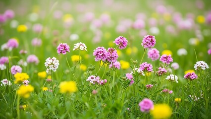 Fototapeta premium Beautiful wildflowers blooming in a lush green field