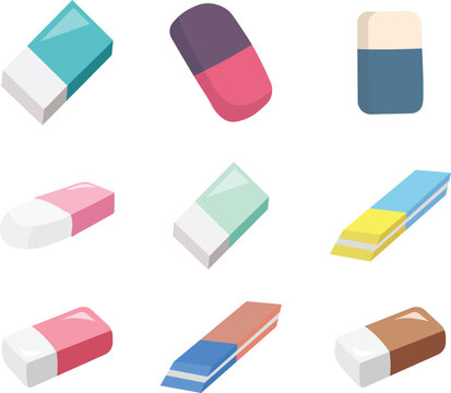 colorful rubber eraser vector set for school office and stationery designs