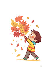 boy with autumn leaves