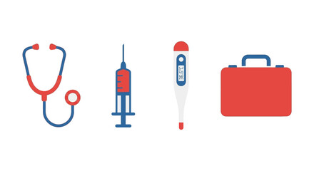 Medical tools and equipment displayed on a plain white background