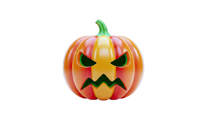 Angry 3D Jack-o'-Lantern with Green Eyes and Mouth