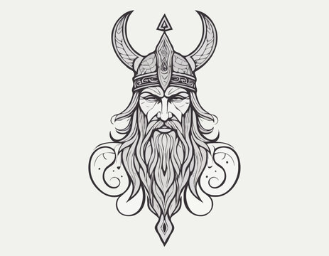 odin nordic deity mythology in modern tribal tattoo, abstract line art of deity, minimalist contour. Vector