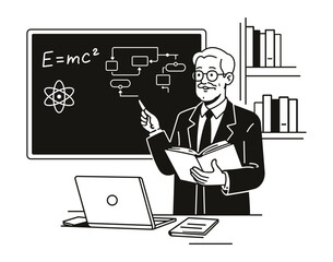 Physics Professor Teaching Science in Classroom Vector Illustration