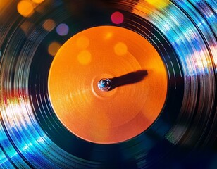 an abstract close up of a vinyl record spinning on a turntable captured in vibrant motion illustrating the lively essence of music and sound in a creative way