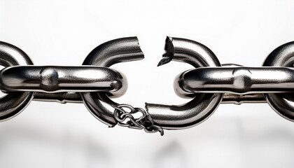 broken metal chain isolated on white background symbolizes freedom