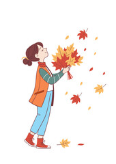 girl with autumn leaves