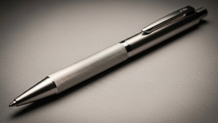 Luxury silver pen on modern gray background for business writing